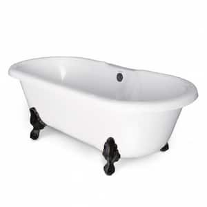 60 in. Acrylic Double Clawfoot Non-Whirlpool Bathtub in White w/ Large Ball and Claw Feet in Old World Bronze