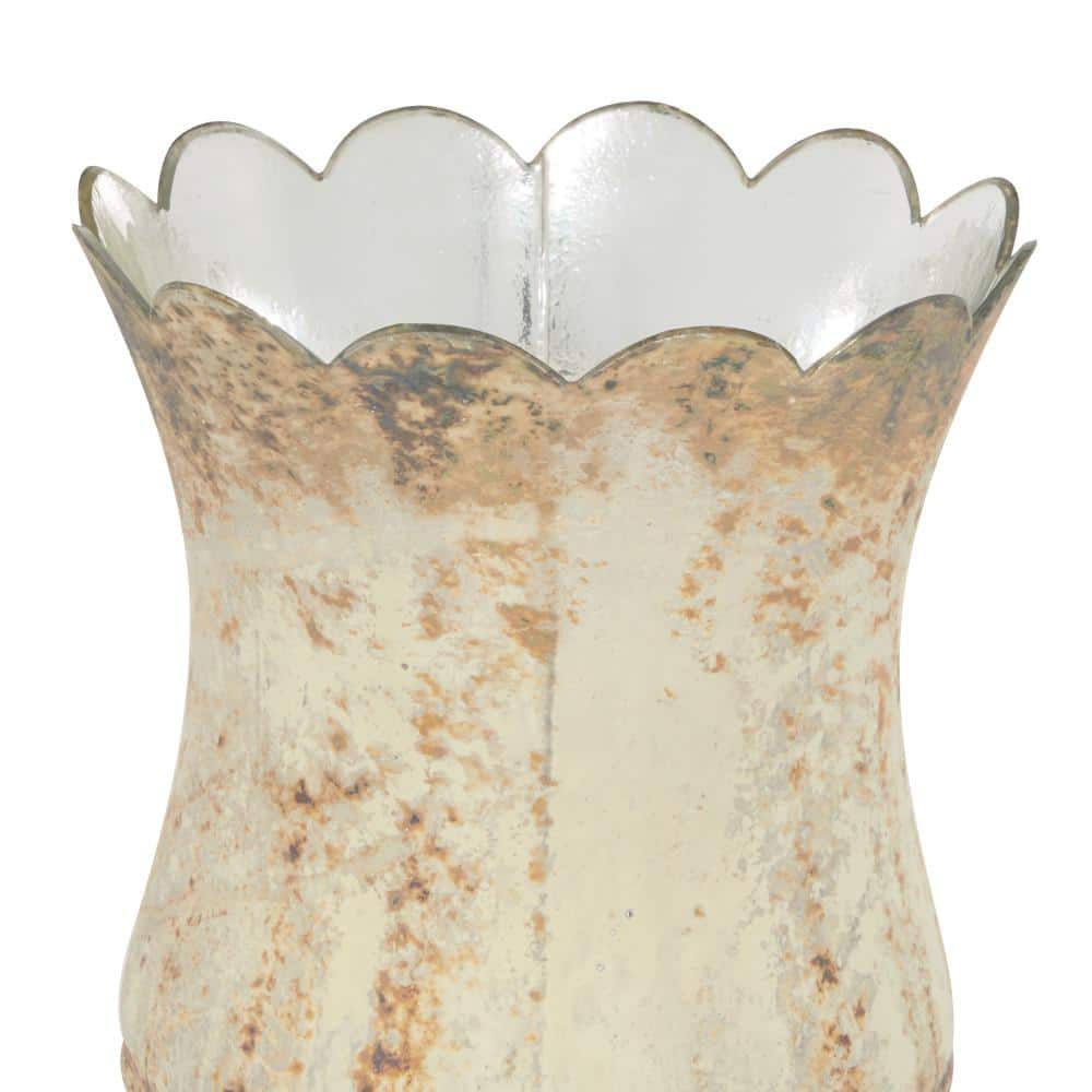 Rustic Brown Scalloped Glass Hurricane Table Vase Set