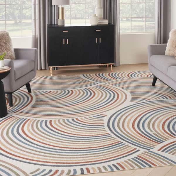 Astra Machine Washable Ivory Multicolor 10 ft. x 14 ft. All-over design Contemporary Area Rug