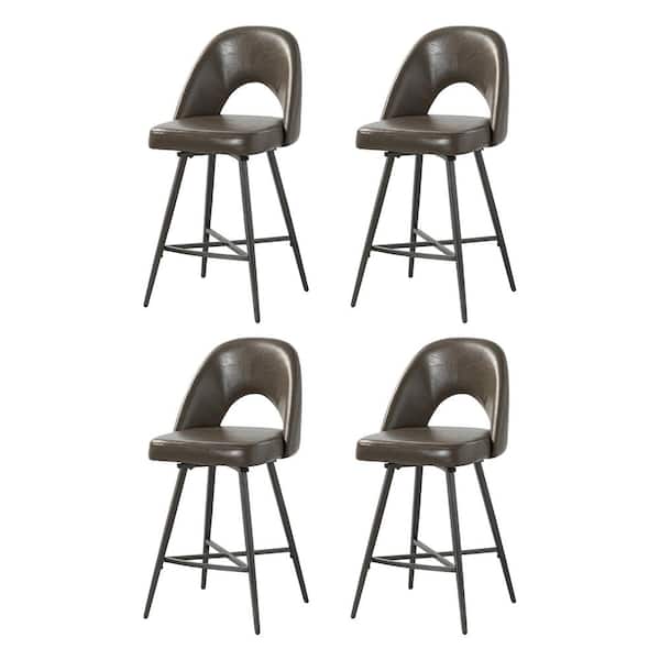 JAYDEN CREATION Thiago Modern Grey Counter Height Bar Stools with Cutout Back and Metal legs Set of 4