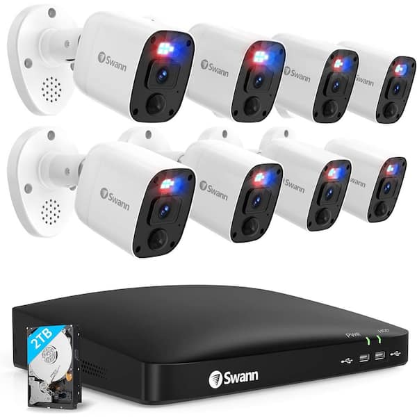 Swann 8-Channel 4K UHD 2TB DVR Security Camera System with 8 Wired 1-Way Audio SwannForce Bullet Cameras and Loud Siren