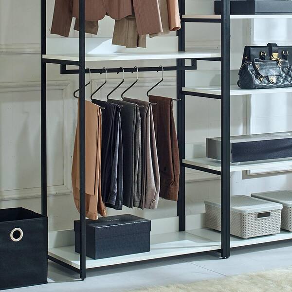 Olive/White Metal Freestanding Open Closet with 4 Shelves