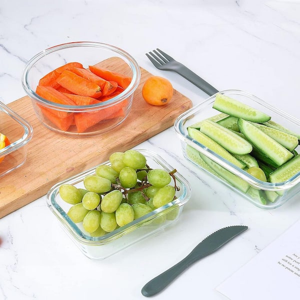 12-Pack Stackable Airtight Glass Meal Prep Food Storage Containers Set with Lids for Freezer Microwave Oven Safe Gray