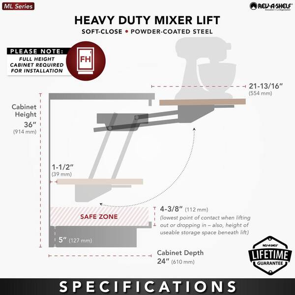 Rev-a-Shelf ML-MPHDSCCR-18 Heavy Duty Mixer Appliance Lift Cabinet  +Soft-Close