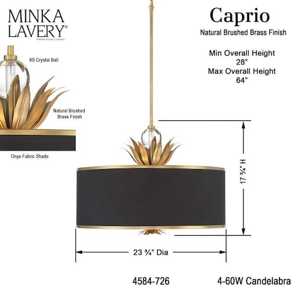 Minka-Lavery Caprio Four Light Pendant - Natural Brushed Brass - 4584-672