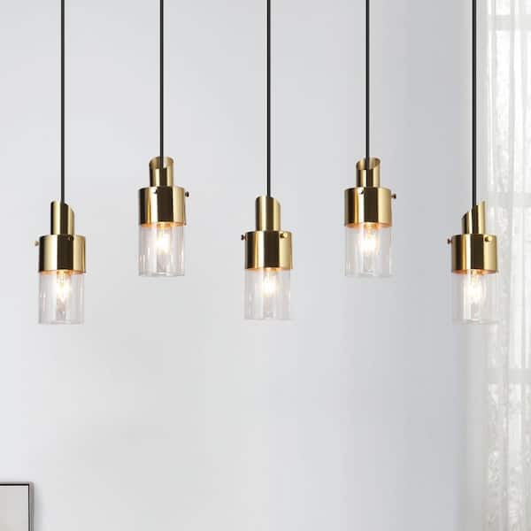 Iphigenia Modern 5-light Black and Electroplated Natural Copper Kitchen Island Pendant Light with Cylinder Glass Shade