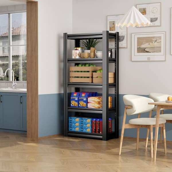 Unbranded Black 35.4 in. W 5-Tier Heavy-Duty Metal Pantry Organizer with Adjustable Shelves