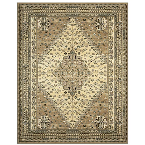 Sams International Sonoma Gabriella Gold/Beige/Sage/Red 5 ft. 3 in. x 7 ft. 6 in. Medallion Viscose Area Rug