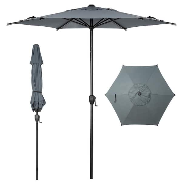 Abba Patio Lyon 7.5 ft. Steel Market Solar Horizontal Tilt Patio Umbrella in Grey