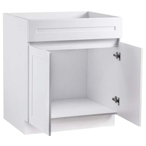 White Shaker Base Cabinet, 30 in. D x 24 in. W x 34.5 in. H, Unassembled Sink Base, Soft-Close Doors 2025 update