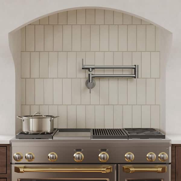 26 in. Wall-Mount Double-Handle Pot Filler Faucet with Dual Swing Arms Spot Resist in Brushed Nickel