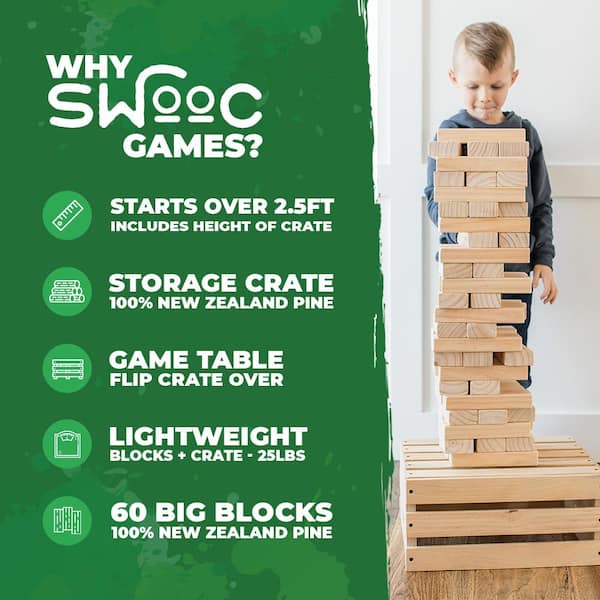 SWOOC Giant Tumble Tower with 2-in-1 Storage Crate and Game