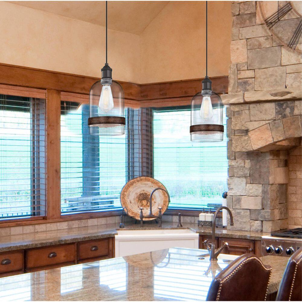 Tarrant Mini Pendant Light with Clear Seeded Glass and Barnwood Band