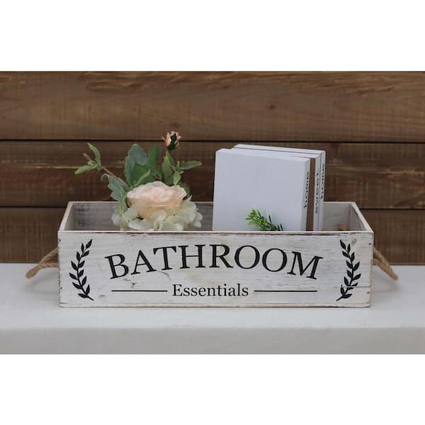 PARISLOFT Rustic White Wooden Bathroom Box
