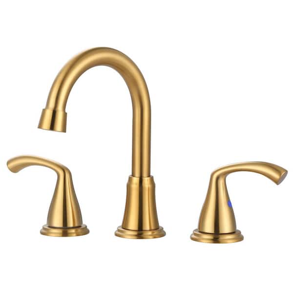8 in. Widespread Double Handle Bathroom Faucet with Pop-up Drain Included in Gold
