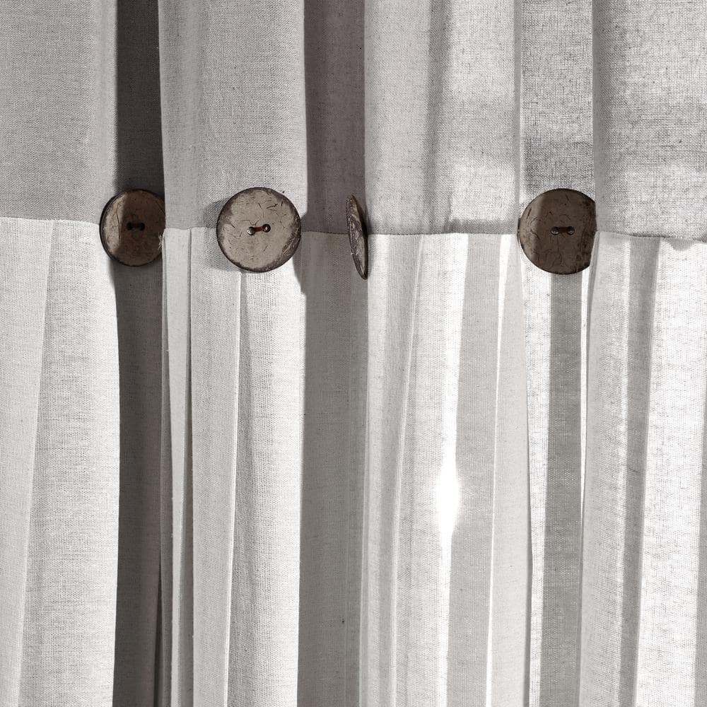 Gray and Off-White Cotton Blend Kitchen Tier Curtains with Rustic Buttons