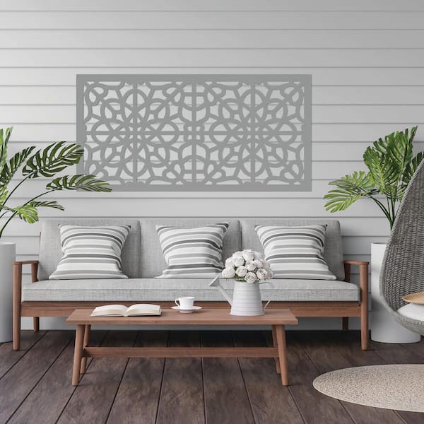 Barrette Outdoor Living 2 ft. x 4 ft. Fretwork Gray Polypropylene Decorative Screen Panel 73050381