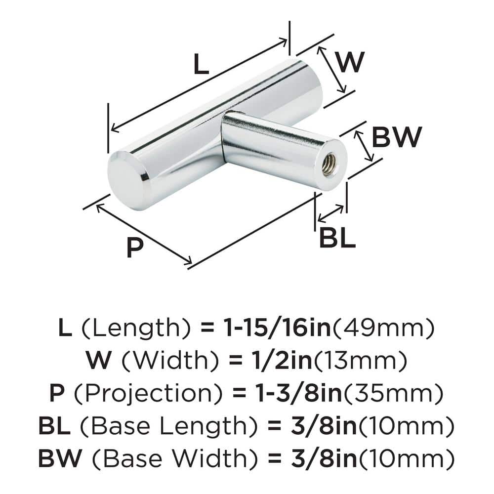 Polished Chrome Modern Bar Pull Knob with Mounting Hardware