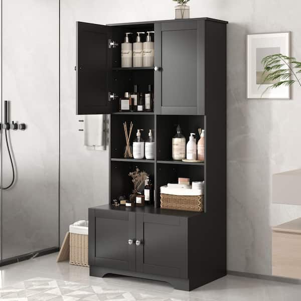 Tenleaf 31.00 in. W x 12.00 in. D x 67.00 in. H Black Freestanding Bookcase Storage Cabinet Linen Cabinet with Adjustable Shelve