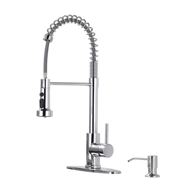 ARCORA Single Handle Pull Down Sprayer Kitchen Faucet with Soap Dispenser High-Arc Sink Faucet in Polished Chrome