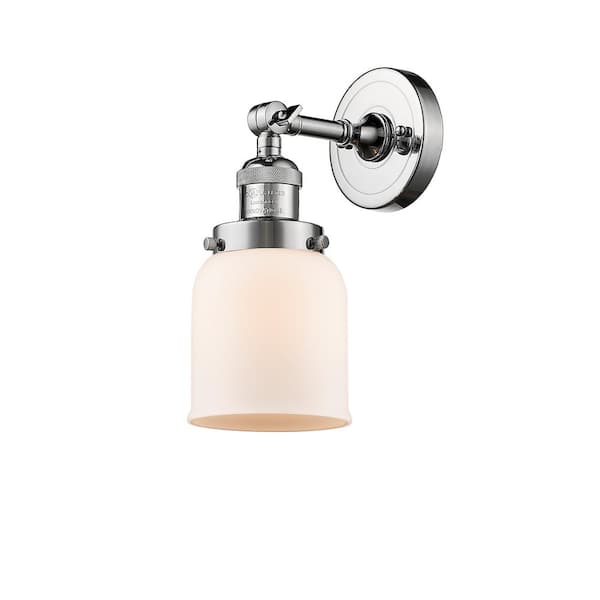 Innovations Bell 1-Light Matte White, Polished Chrome Wall Sconce with White Glass Shade