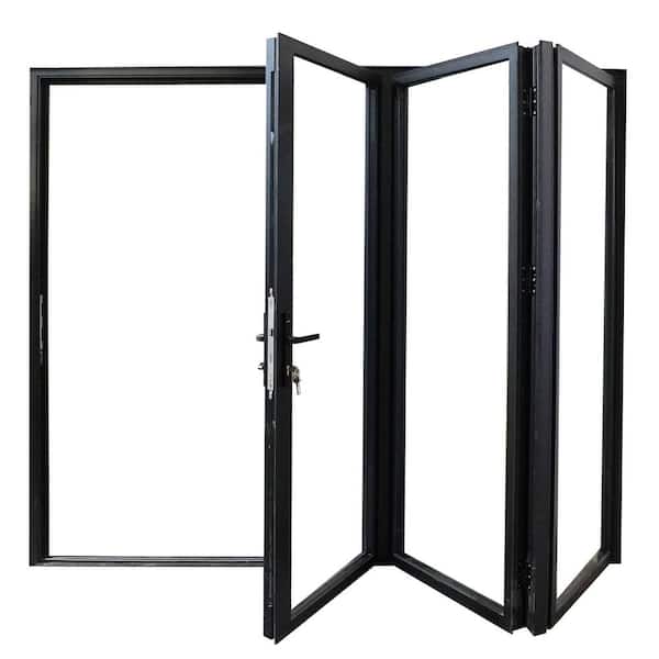 Teza 85 Series 96 in. x 80 in. Matte Black Left to Right Folding Aluminum Bi-Fold Patio Door