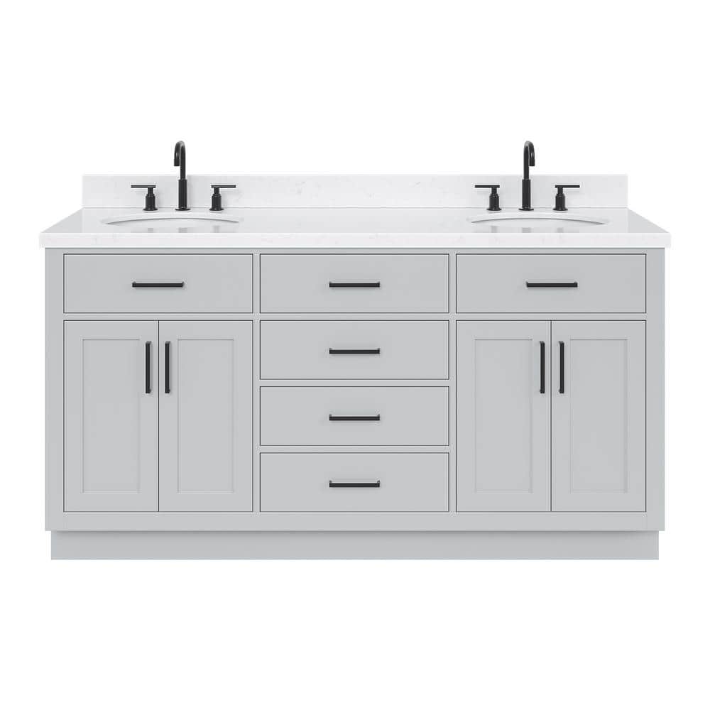Hepburn Gray Hardwood Double Sink Freestanding Vanity with Quartz Top