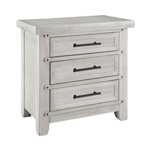 Furniture of America Carter Antique White 3-Drawer Nightstand with USB Ports 28 in. H x 28 in. W x 17 in. D
