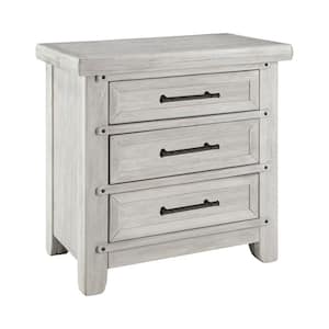 Carter Antique White 3-Drawer Nightstand with USB Plug 28 in. H x 28 in. W x 17 in. D