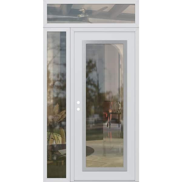 C1 48 in. x 96 in. Silver P Right-Hand/Inswing Clear Glass White/White Sidelite+Transom Steel Prehung Front Door