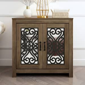 Calidia Knotty Oak with Grey Stone Wood Top 30.9 in. 2-Door Sideboard