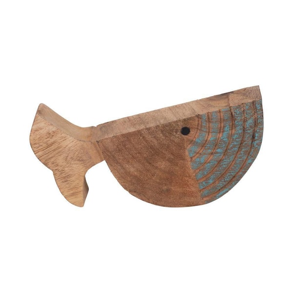 Liv & Skye Brown/Blue 10 in. x 5 in. Mango Wood Fish Log Figurine