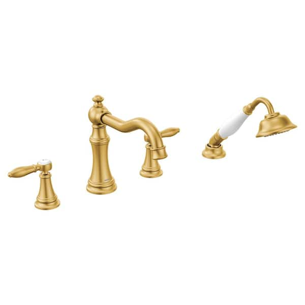 MOEN Weymouth 2-Handle Deck-Mount Roman Tub Faucet Trim Kit with Hand Shower Valve Not Included in Brushed Gold