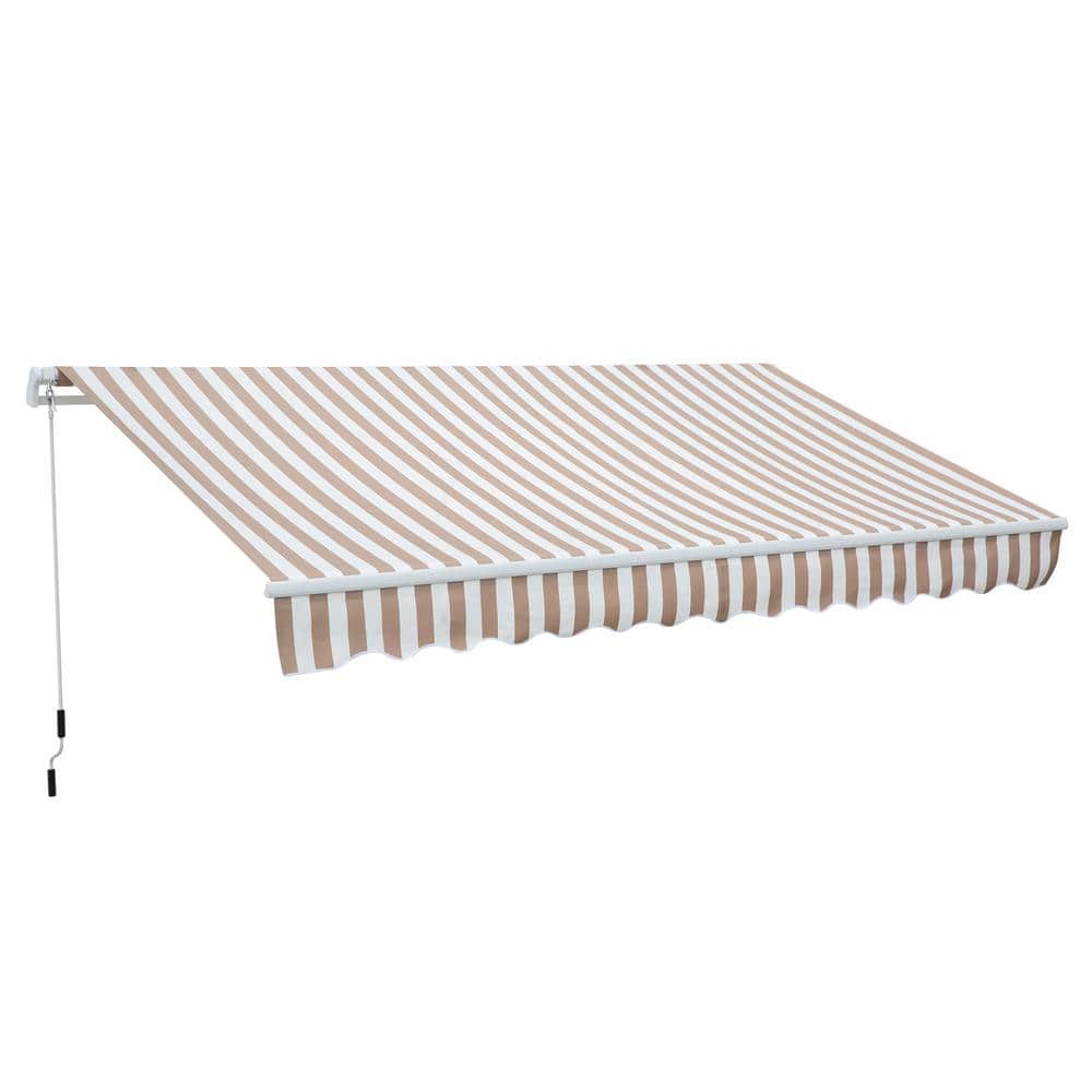 Beige 12' x 8' Retractable Aluminum Patio Awning with Manual Crank