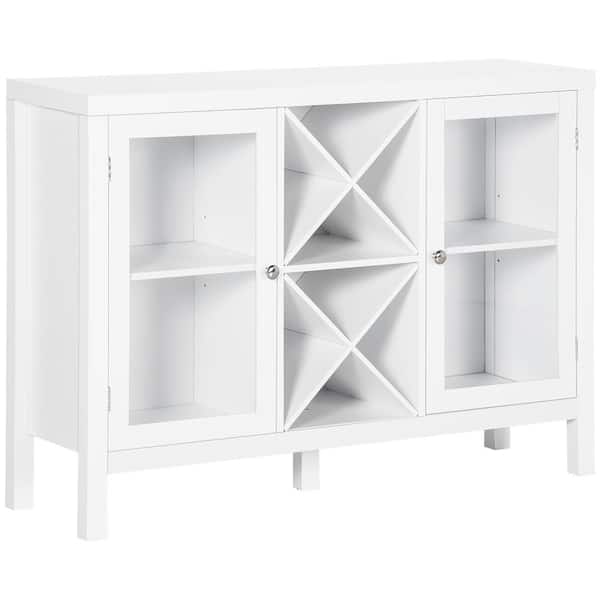 HOMCOM Modern White Sideboard with Removable Wine Rack and Tempered Glass Door
