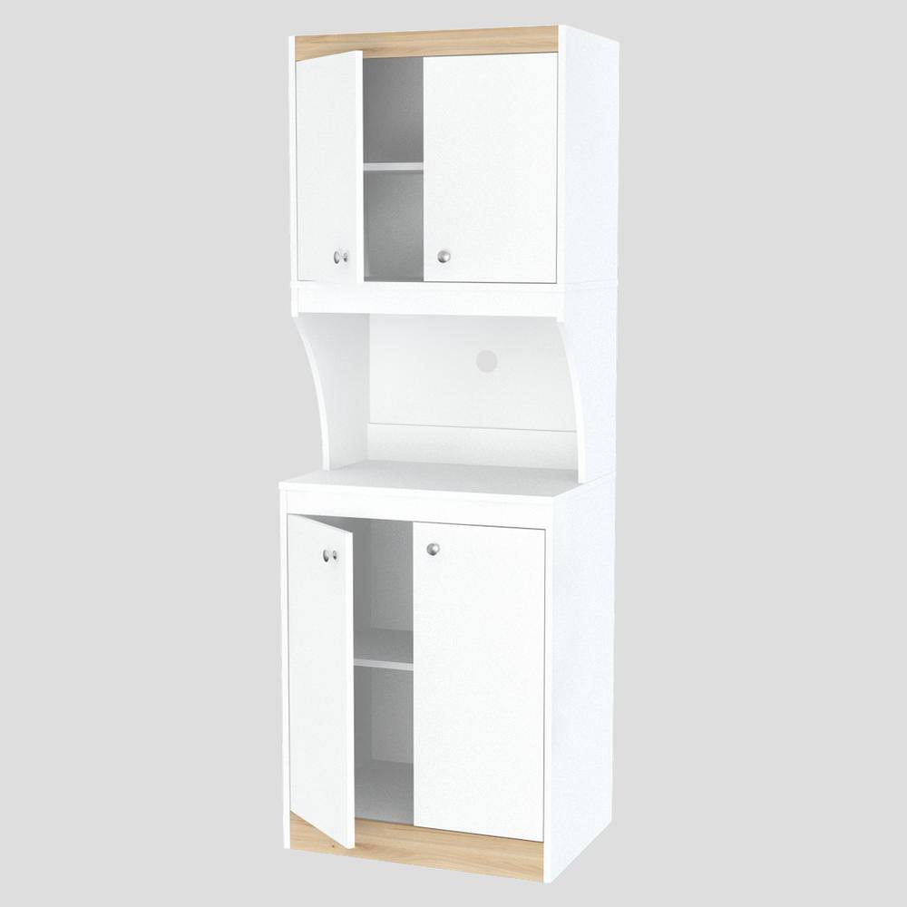 White and Oak 2-Piece Kitchen Pantry Storage Cabinet