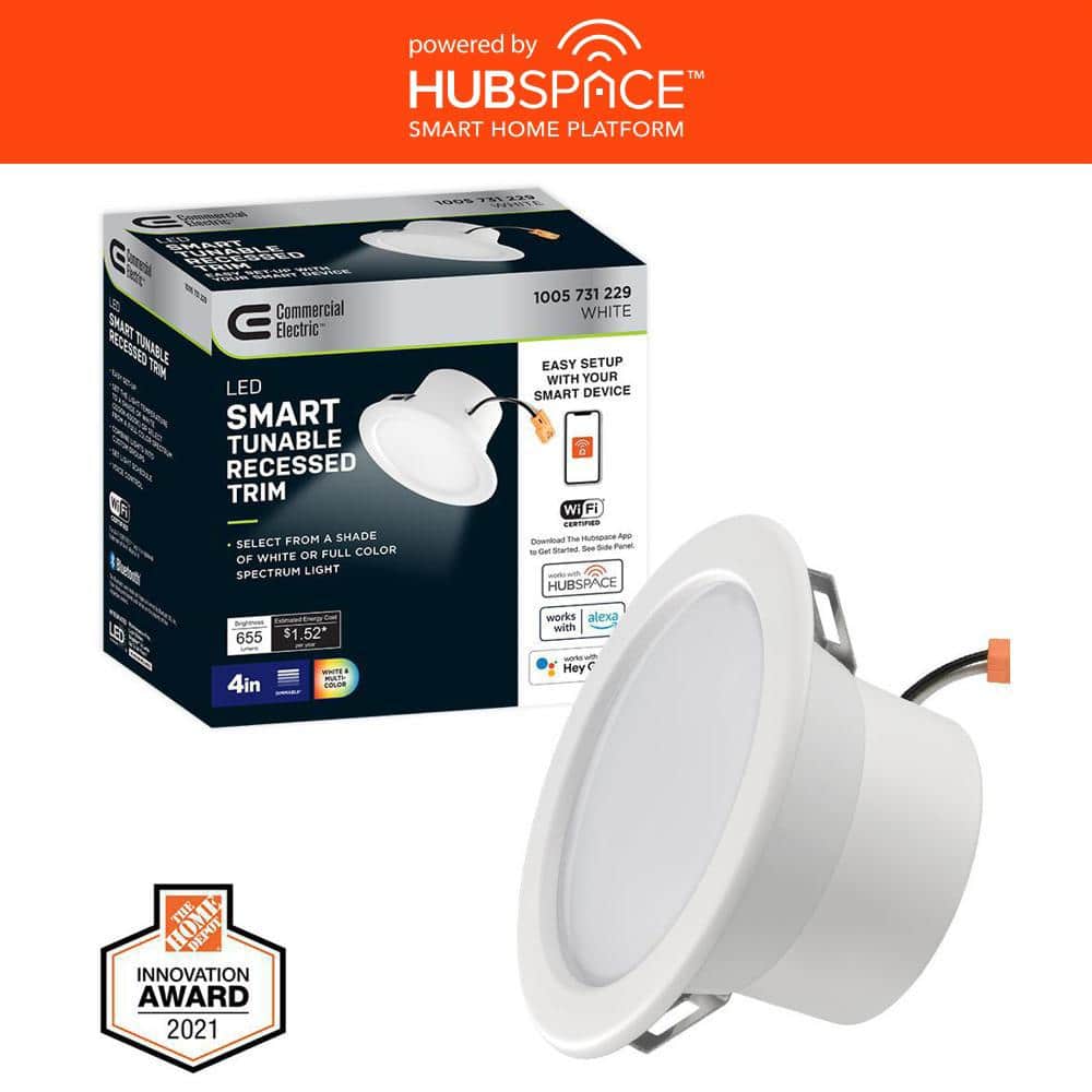 Commercial Electric 4 in. T20 Smart Integrated LED Recessed Light Trim Adjustable CCT New Construction Remodel Powered by Hubspace