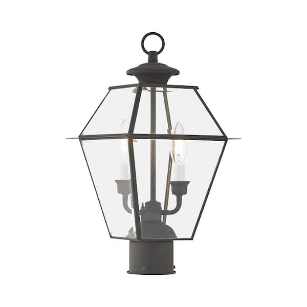 AVIANCE LIGHTING Ainsworth 16.5 in. 2-Light Charcoal Cast Brass Hardwired Outdoor Rust Resistant Post Light with No Bulbs Included