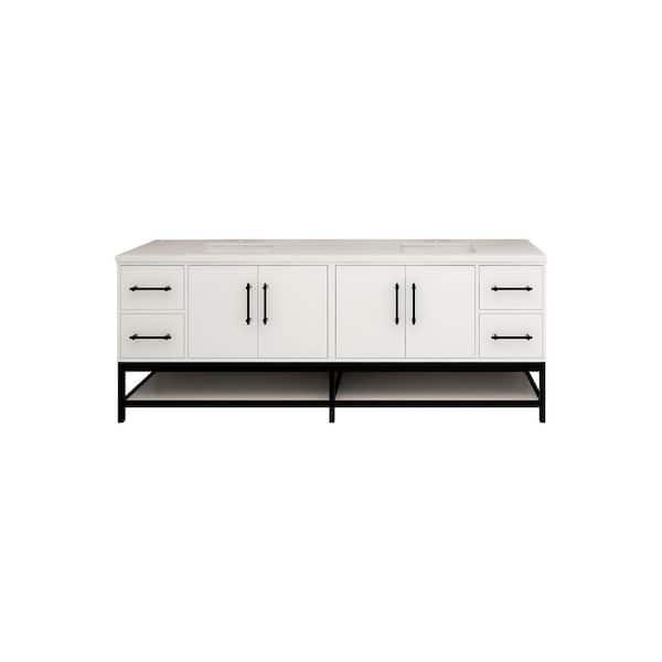 Victoria 84 in. W x 20 in. D x 35 in. H Double Sink Freestanding Frame Bath Vanity in Gloss White with White Acrylic Top