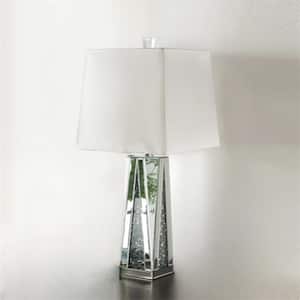 35 in. Glass Indoor Table Lamp in Mirrored and Faux Diamonds