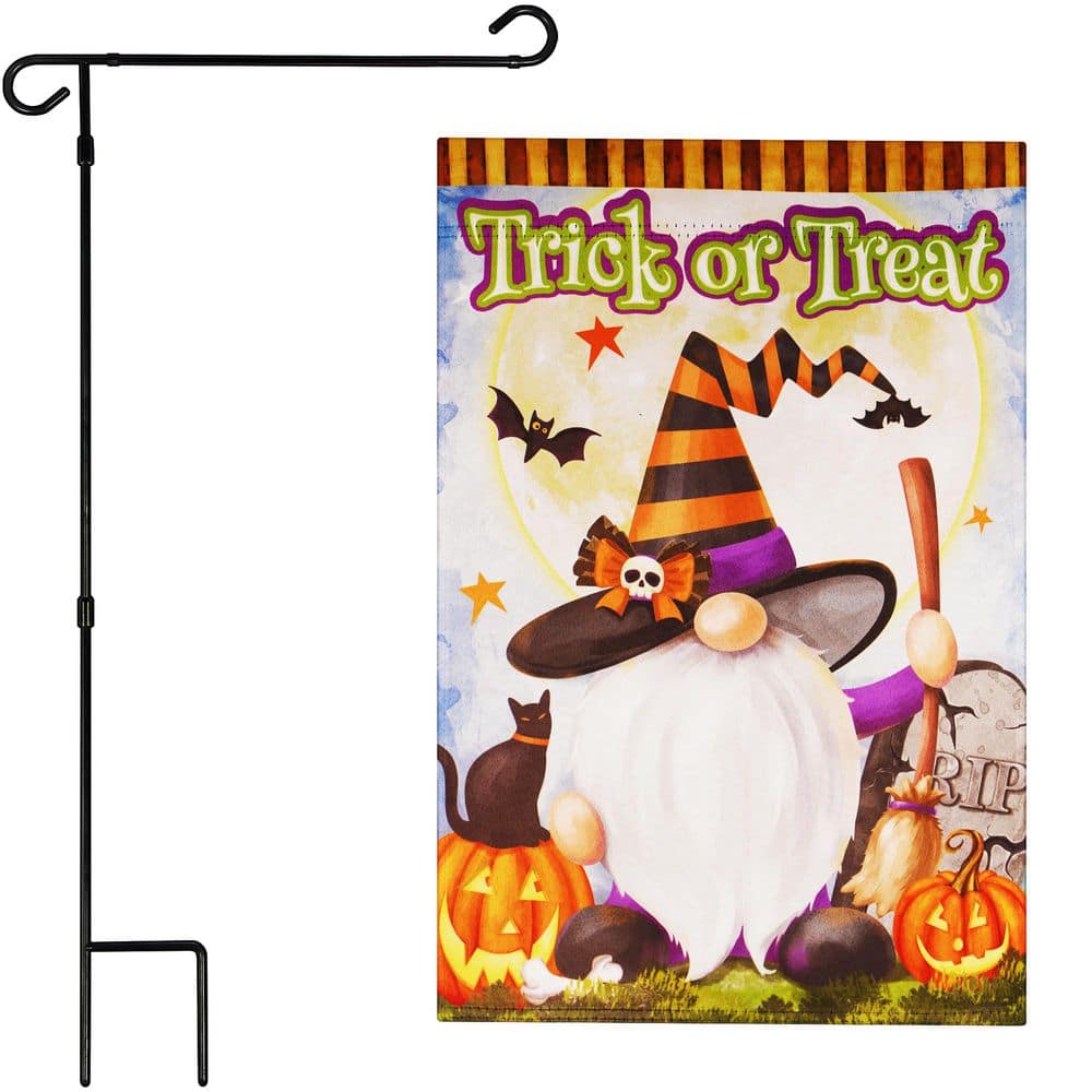 1 ft. x 1.5 ft. Polyester Witch Hat Gnome with Broom 2-Sided Garden Flag Blockout with 36 in. Black Iron Garden Stand price history on PriceWatchPro