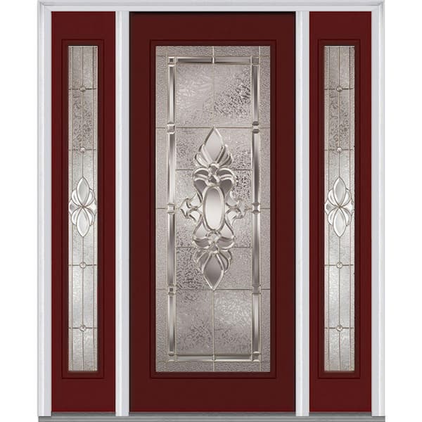 MMI Door 64.5 in. x 81.75 in. Heirlooms Right-Hand Inswing Full Lite Decorative Fiberglass Smooth Prehung Front Door w/ Sidelites