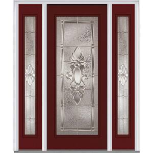 68.5 in. x 81.75 in. Heirlooms Right-Hand Inswing Full Lite Decorative Fiberglass Smooth Prehung Front Door w/ Sidelites