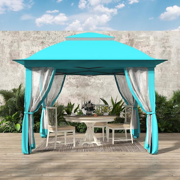 11 ft. x 11 ft. Pro Series Outdoor Instant Canopy Shelter Tent with Mosquito Netting Metal Frame Storage Bag, Blue