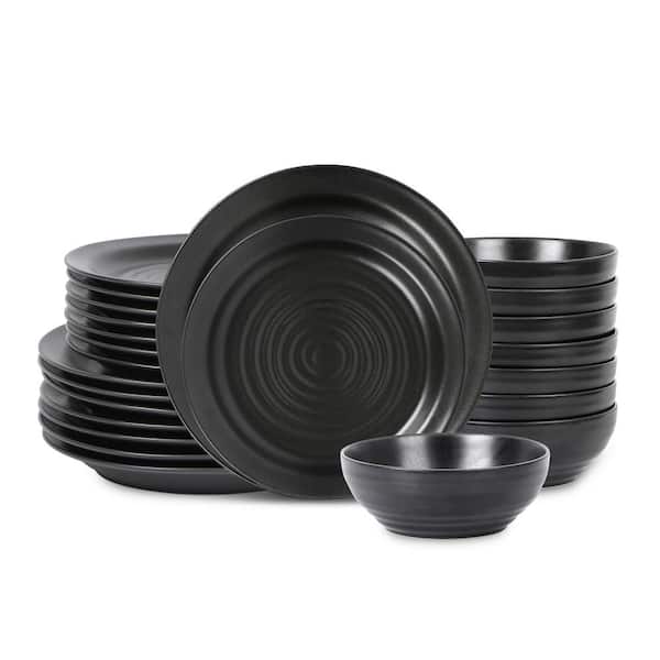 STONE LAIN Orbit 24-Piece Charcoal Stoneware Dinnerware Set (Service for 8)