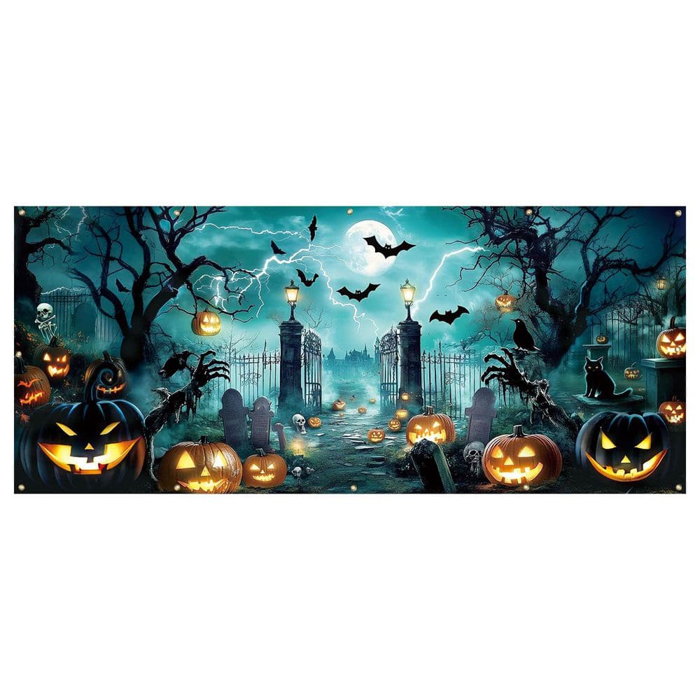 N/A Spooky Halloween Garage Door Cover Banner 16 x 7 ft. Scary