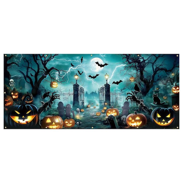 Spooky Halloween Garage Door Cover Banner 16 x 7 ft. Scary Outdoor Wall Decor for Home Yard Party (Castles)
