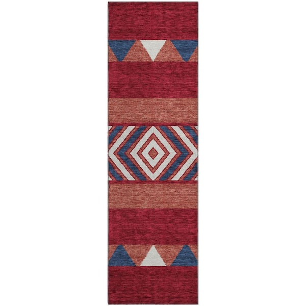 Mayfield Premium Machine Washable Abstract AMF965 Red 2 ft. 3 in. x 7 ft. 6 in. Runner Rug