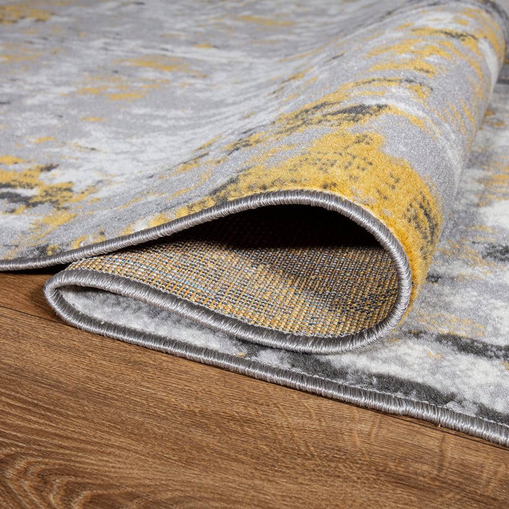 Yellow and Gray Abstract 5' x 7' Synthetic Area Rug