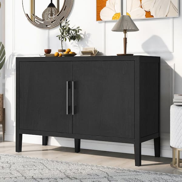 Polibi Black 33.50 in. Wooden Storage Cabinet with 2 Metal handles and 2 Doors for Hallway, Entryway, Living Room